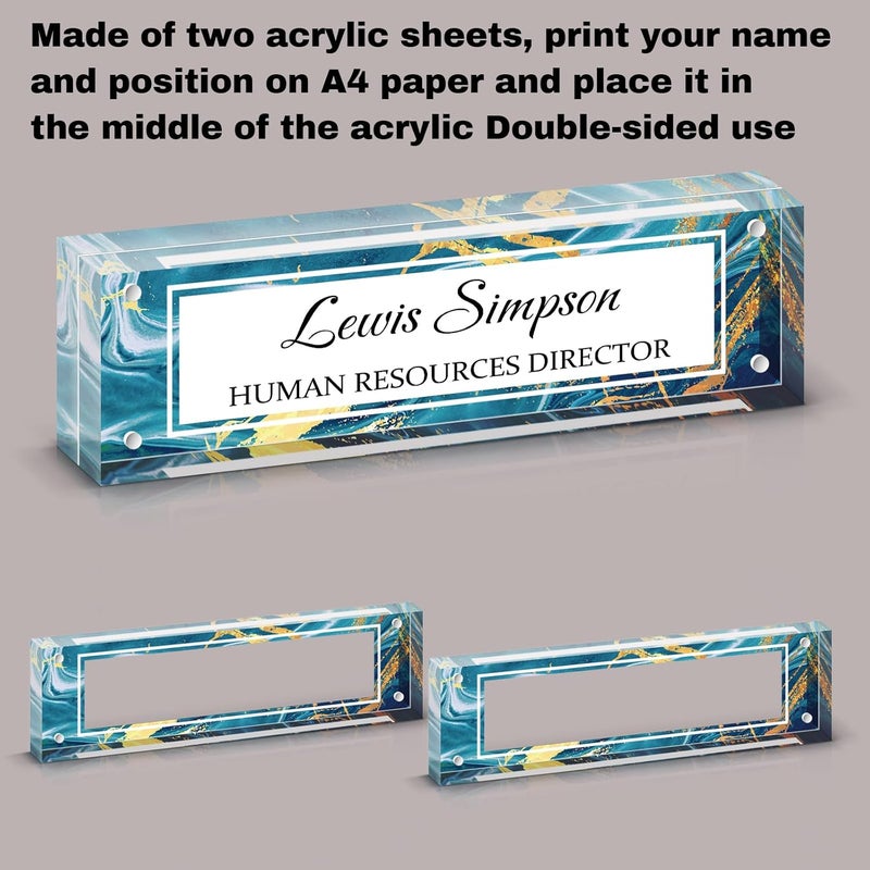 HETOOSHI Name Plate for Desk, Desk Double sided pattern Name Plate Personalized Office Desk Decor for Women and Men, Employee Appreciation Gifts Office Gifts for Boss, Manager, Teacher, Nurse (Green marble) - Image 3